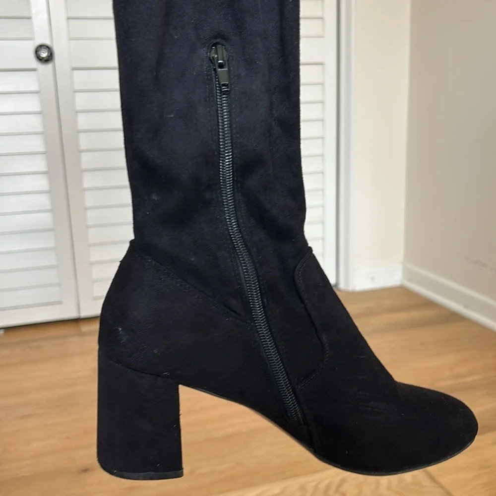 Size 8.5 | Osana | Over-The-Knee Black Heeled Boots | Chic & Sleek Silhouette
